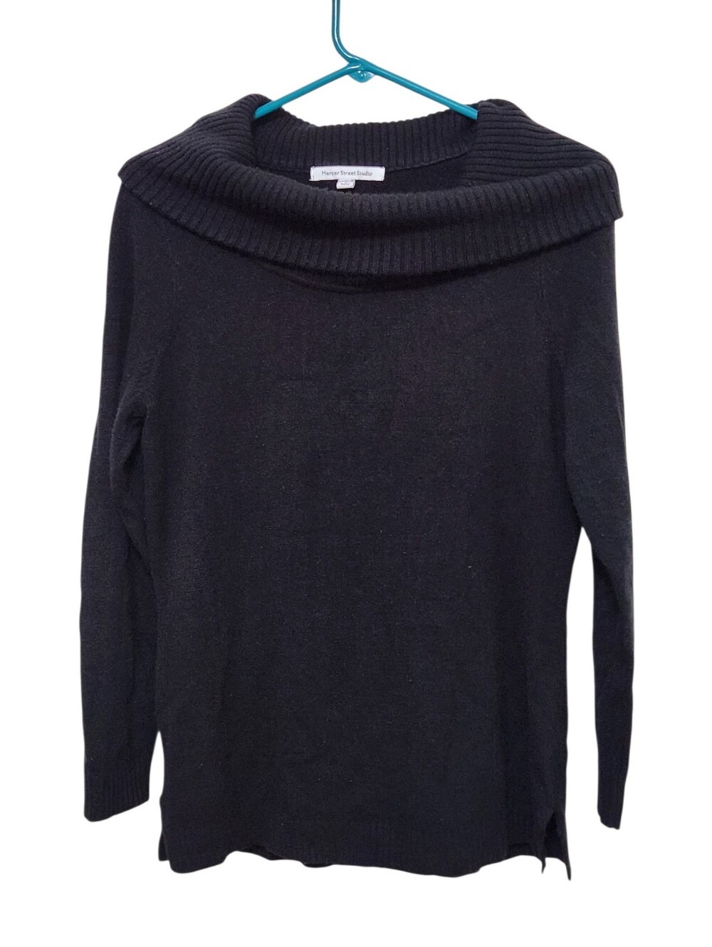 Mercer Street Studio Black Ribbed Cowl-Neck Sweater